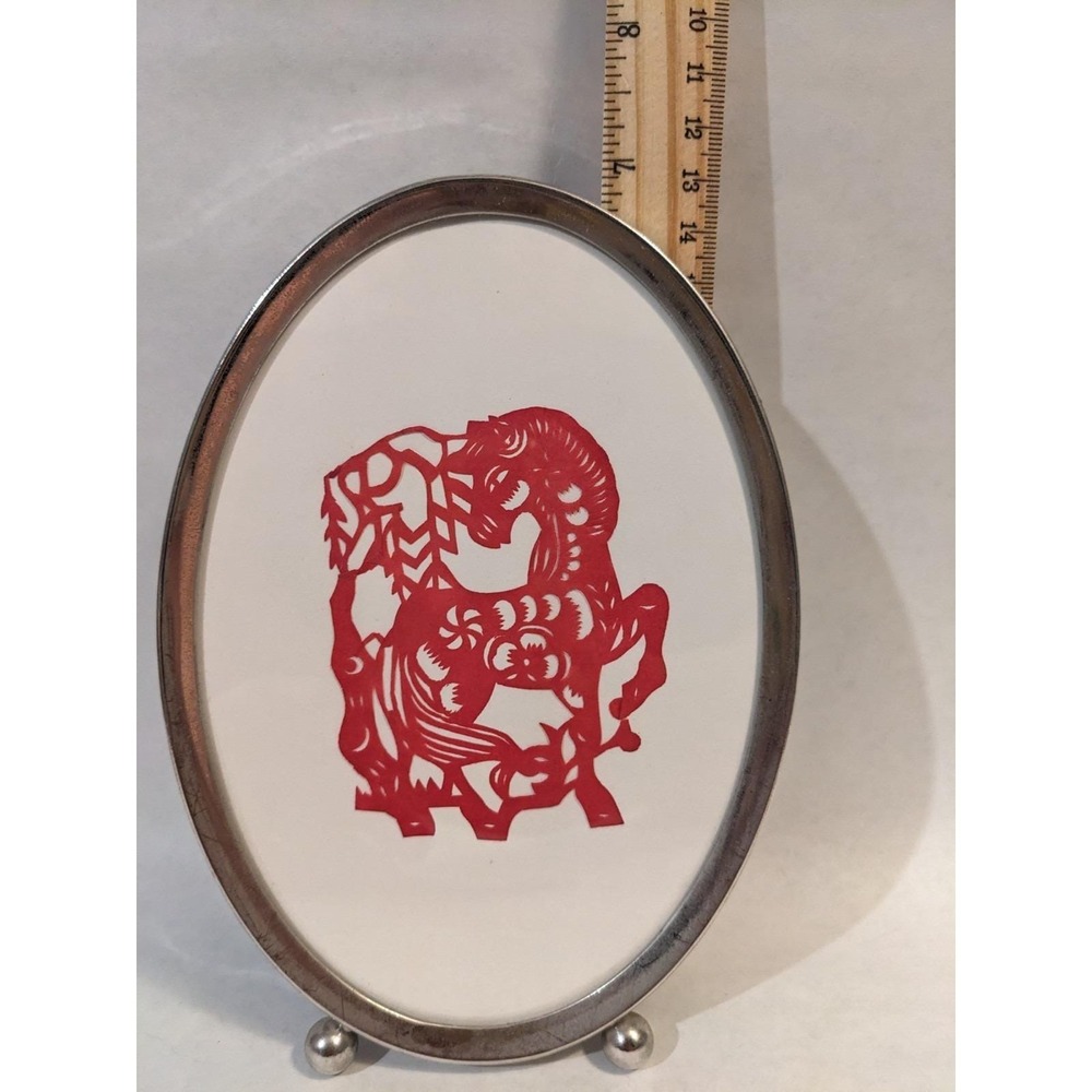 Vintage Chinese Paper Cut Framed Year Of The Horse Paper Cutting China Rare - Picture 11 of 11